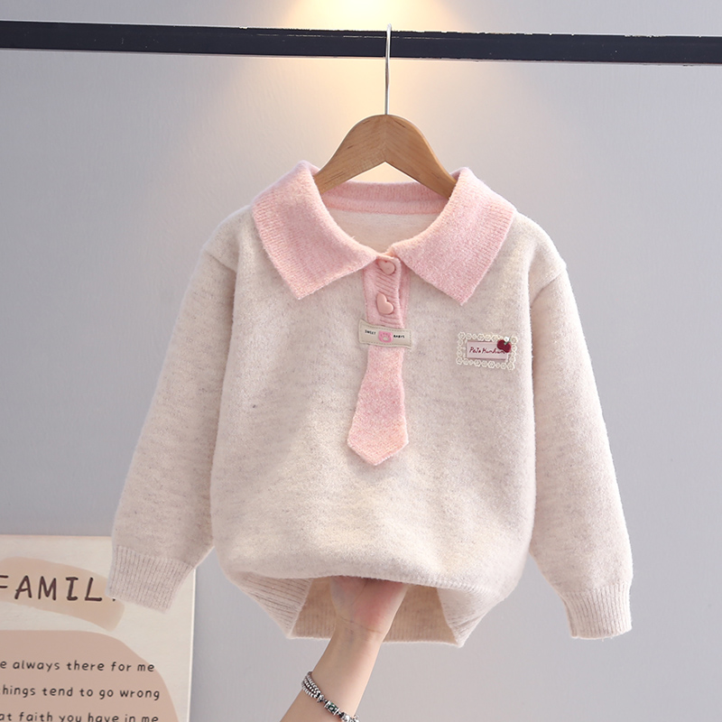 女童学院风翻领毛衣针织衫