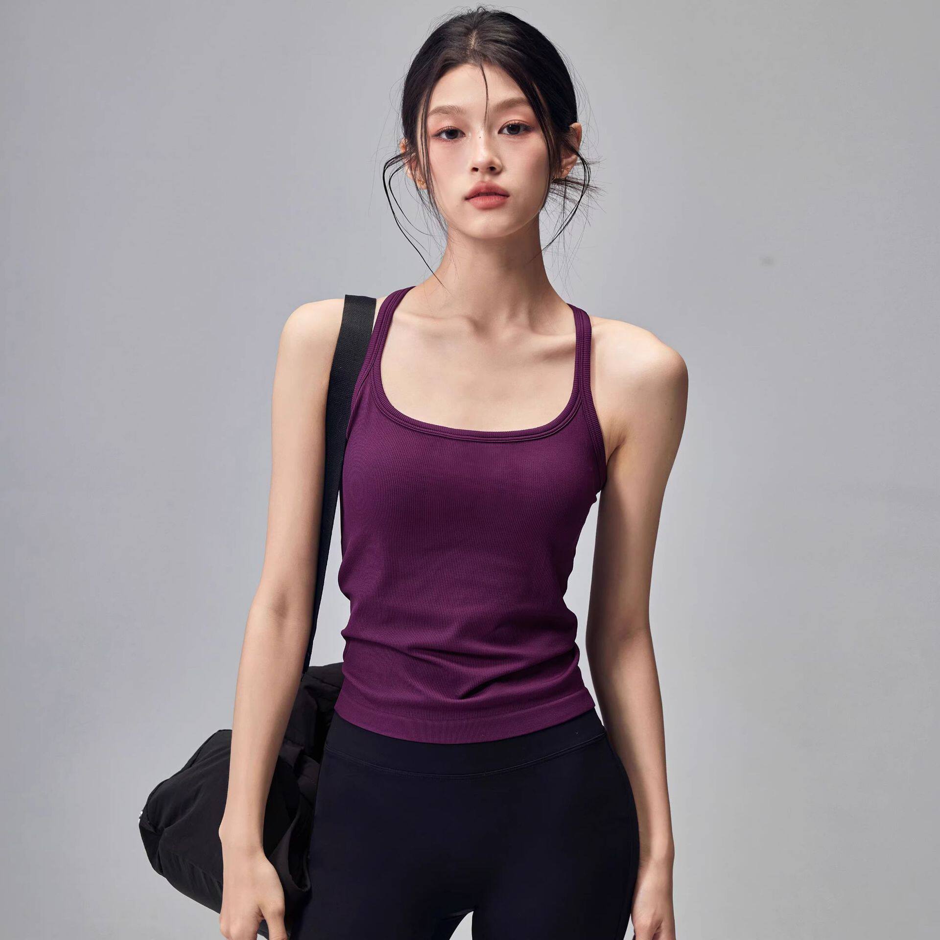 夏季固定胸垫显瘦瑜伽背心女