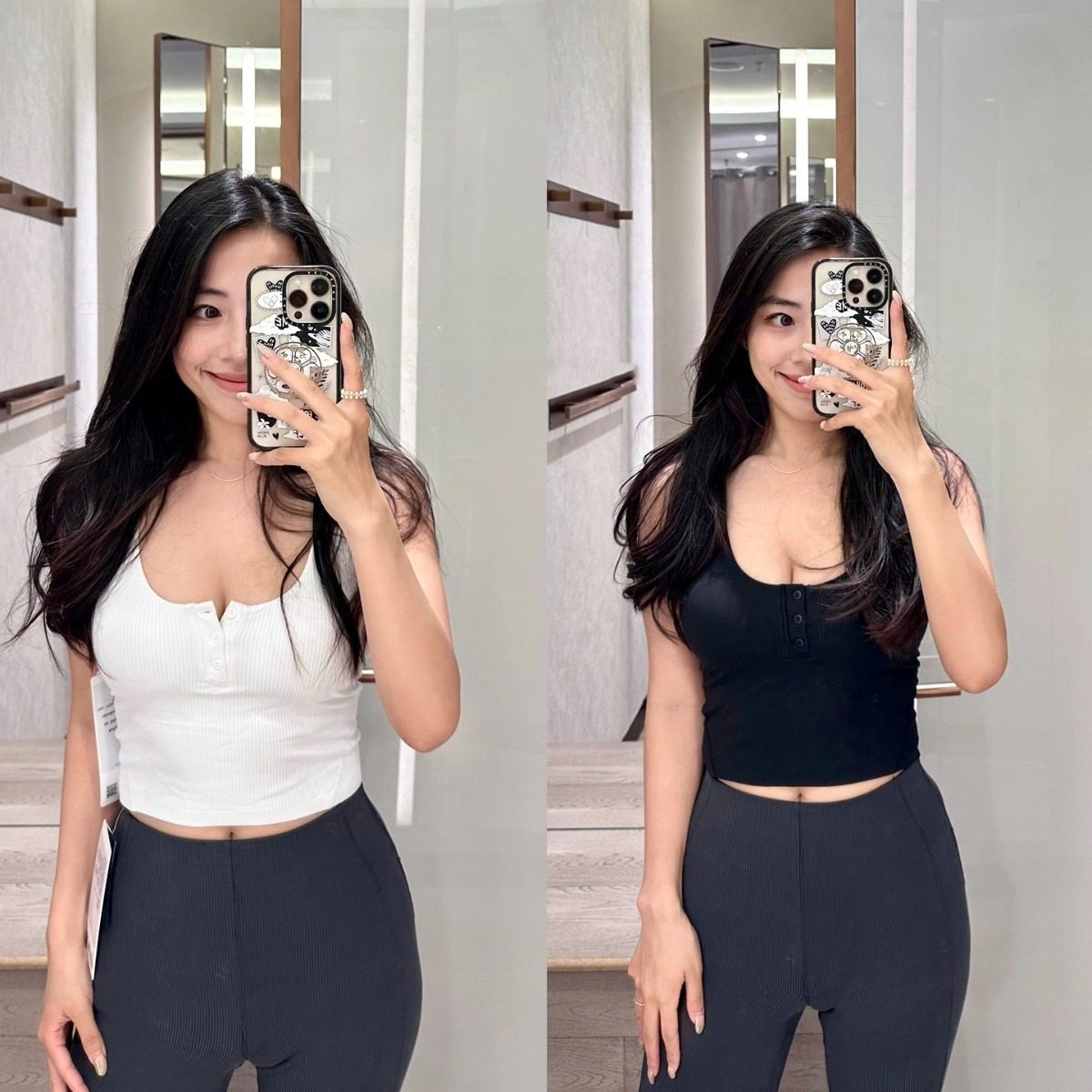 新款亨利瑜伽背心女带bra修身运动内衣高弹罗纹针织纽扣打底衫