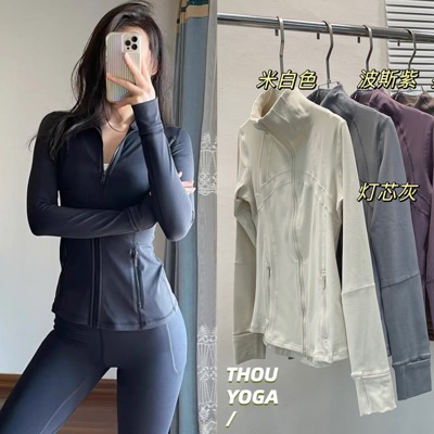 秋冬磨毛拉链高领瑜伽健身外套