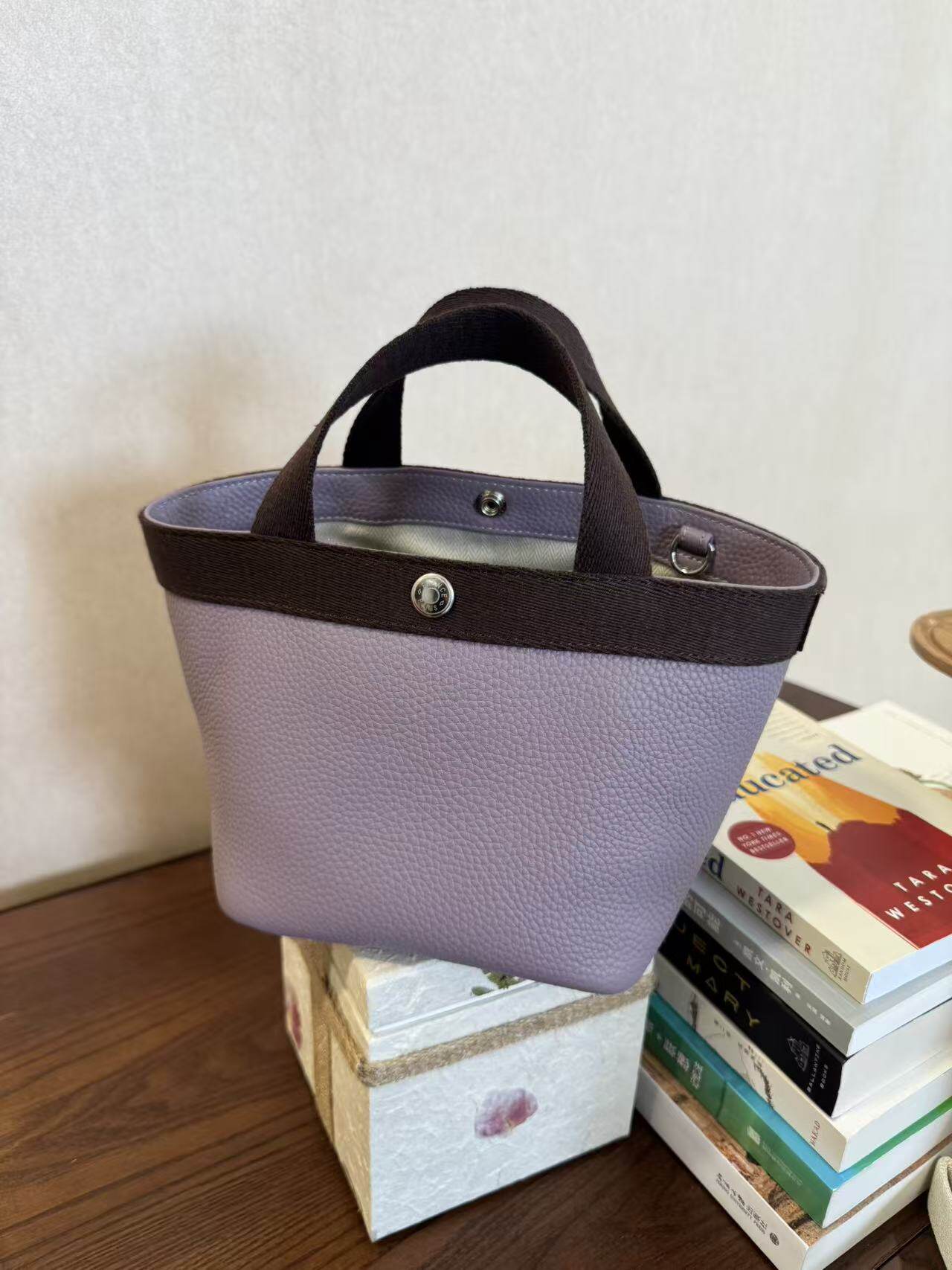 ZOEYLEE 法式慵懒水桶包TOGO牛皮拼色手提单肩斜跨包女包龙船包