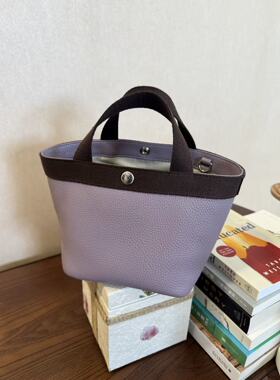 ZOEYLEE 法式慵懒水桶包TOGO牛皮拼色手提单肩斜跨包女包龙船包