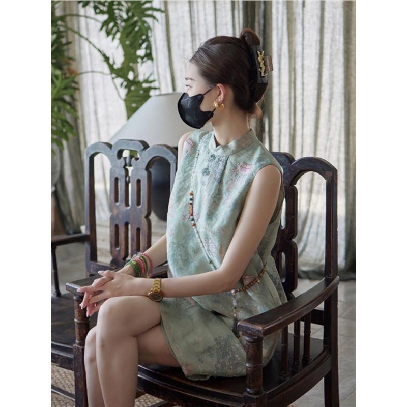 新中式国风改良绿色旗袍裙