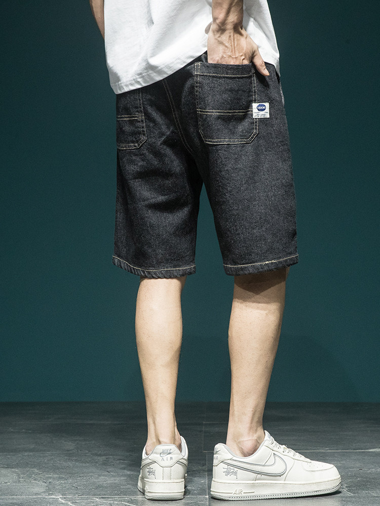 JAPANESE VERSATILE PRIMARY COLOR DENIM SHORTS MENS SUMMER LOOSE PLUS SIZE FAT ELASTIC WAIST PLUS FAT PLUS FIVE-POINT PANTS