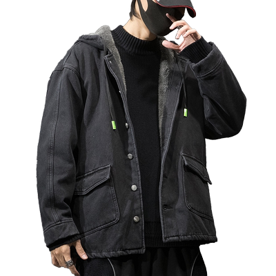 羊羔绒外套男宽松加绒牛仔棉服潮