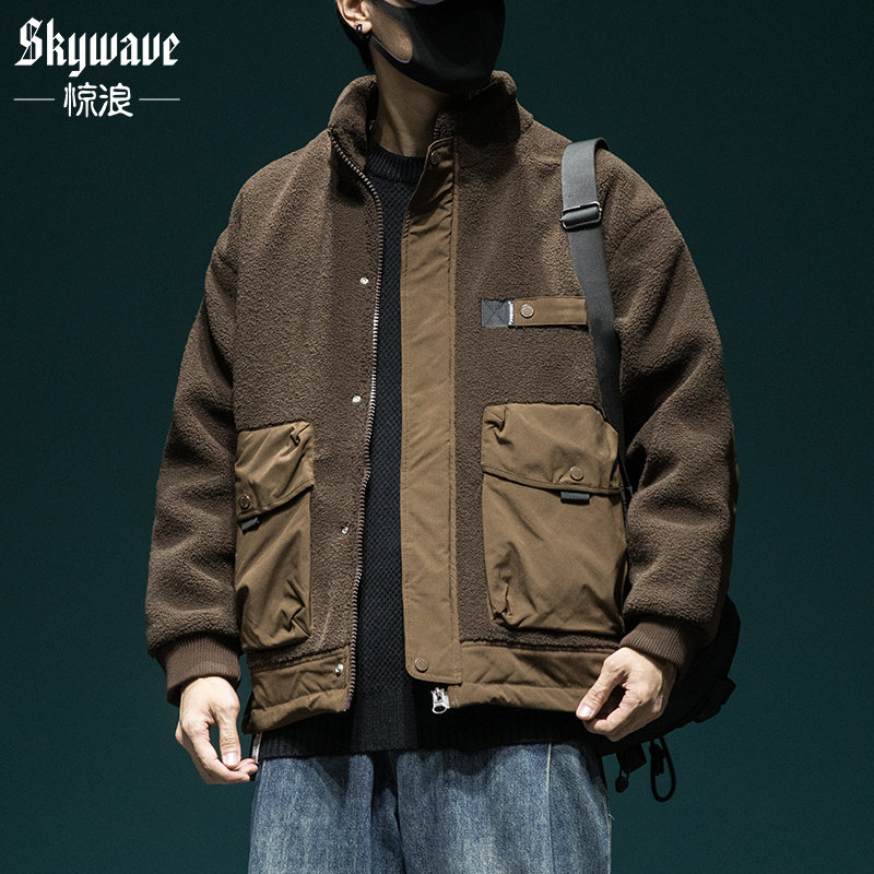 冬季加厚立领羊羔绒棉衣宽松大码