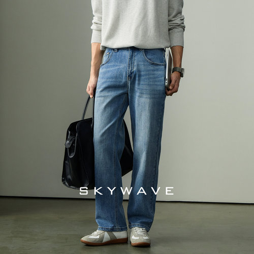 安复古水洗直筒牛仔长裤