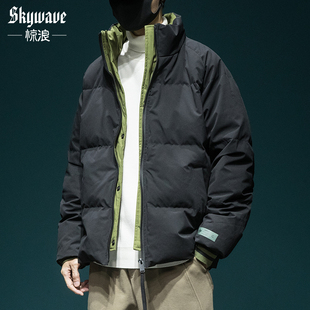 90%白鸭绒面包服冬季 加厚假两件立领羽绒服男宽松潮牌保暖外套潮