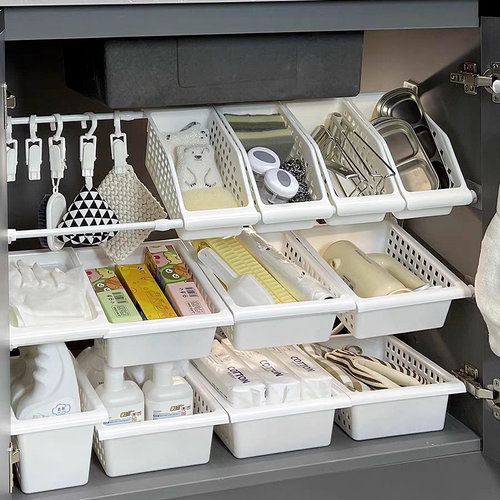 厨房橱柜内分层隔板置物架收纳筐免打孔伸缩杆收纳架子下水槽神器