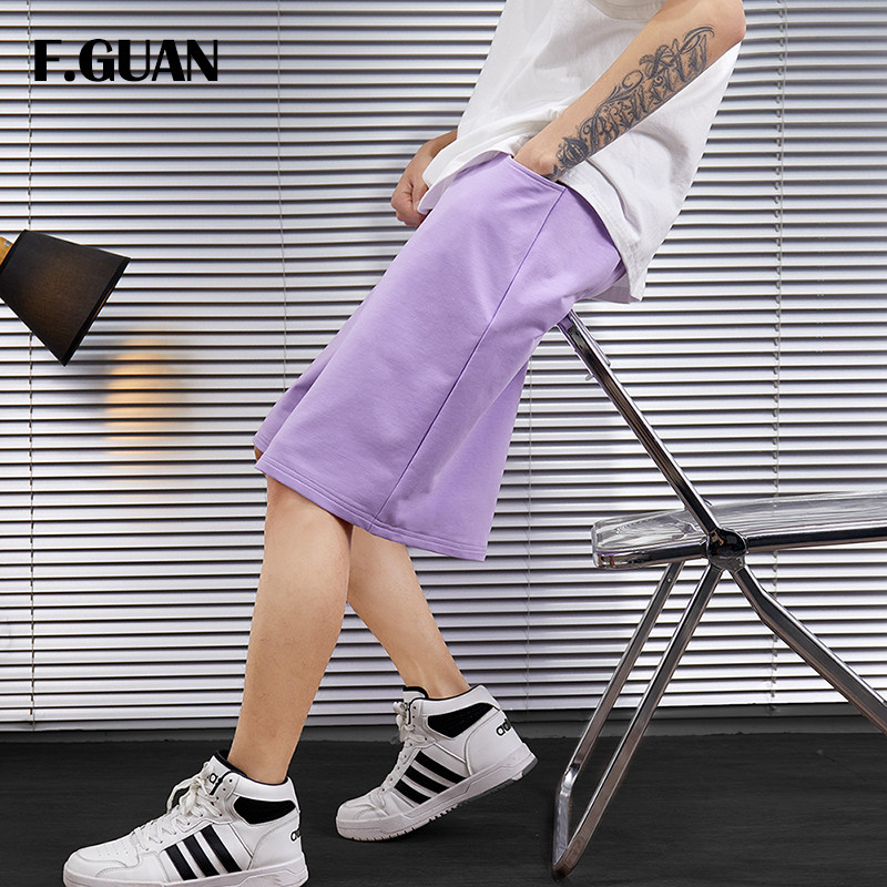 【清仓】紫色运动短裤男夏季潮牌五分裤大码宽松中裤休闲沙滩裤子