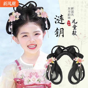 儿童假发发饰古装一体汉服假发头饰儿童女一体式发箍盘发发髻发包