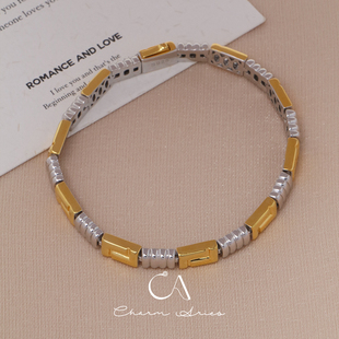 意大利重工轻奢回字形拼接手链S925纯银镀金小众高级感欧美风手饰