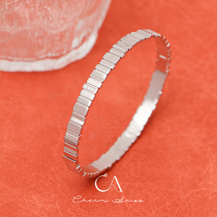 欧美简约风格风琴方块手镯S925纯银镀金间镶小众复古轻奢高级手环