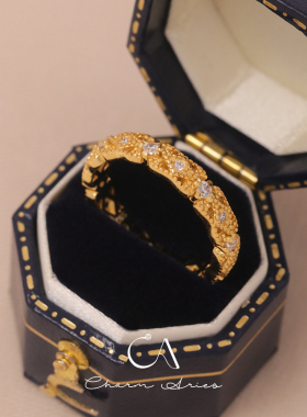 S925纯银中古风古法点钻蕾丝戒指