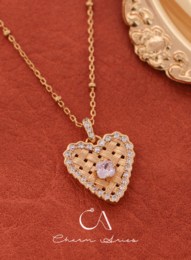 S925纯银中古风编织造型爱心项链