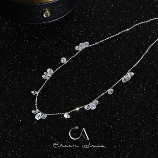 珠光宝气泪碎星河S925纯银露珠项链小众简约时尚甜酷锆石锁骨链