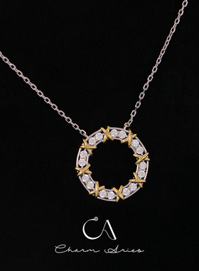 s925轻珠宝璀璨双色交叉圆环项链