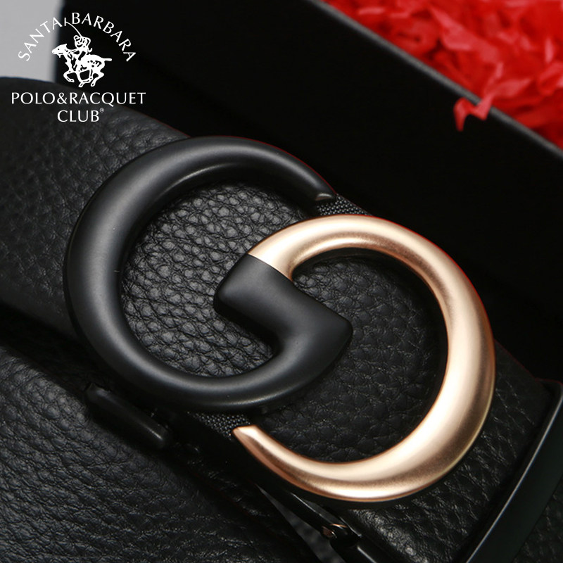 圣大保罗皮带男士双G字母真皮腰带自动扣潮年轻人纯牛皮百搭裤带