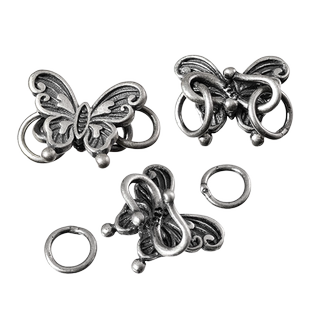 卡简925复古银泰银扣子  立体蝴蝶连接扣S扣   手工链子DIY饰品