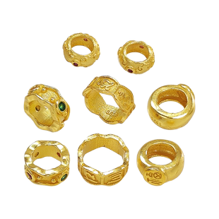 S925银古法镀金大孔隔珠隔圈diy垫珠手链项链饰品配件圆环跑圈