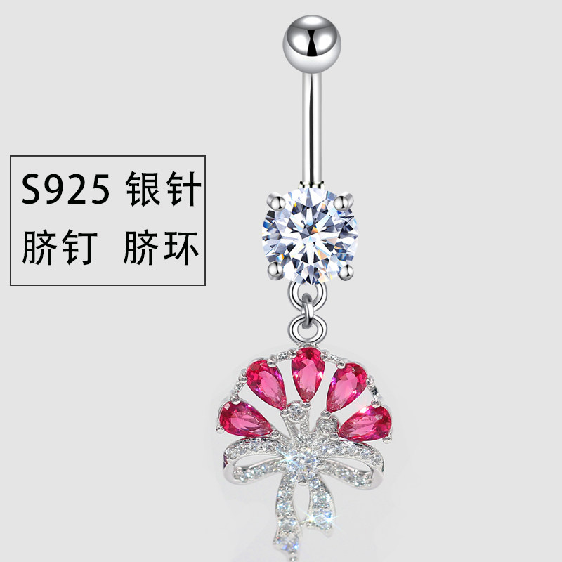 手工镶钻肚皮舞S925银针脐环肚脐钉性感脐钉养肚脐眼舌钉穿刺饰品