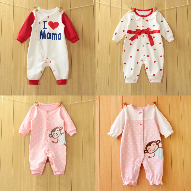 初生嬰兒春季連體衣服5男新生兒滿月0純棉女寶寶春秋裝3個月6哈衣