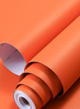 爱马仕橙色墙纸自粘pvc背景墙贴纸脏橘色防水可擦洗壁纸寝室家用5