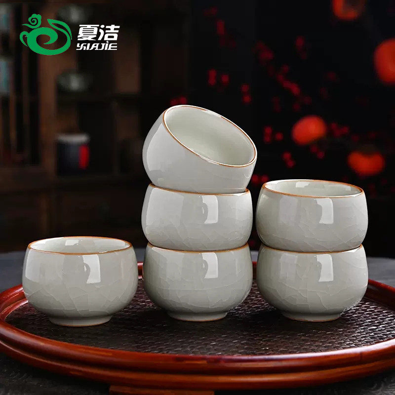 汝窑小茶杯套装6只主人杯陶瓷功夫茶盏家用瓷器品茗杯喝茶专用杯,餐饮具,茶杯,淘宝优惠券,粉丝福利购,淘宝优惠卷