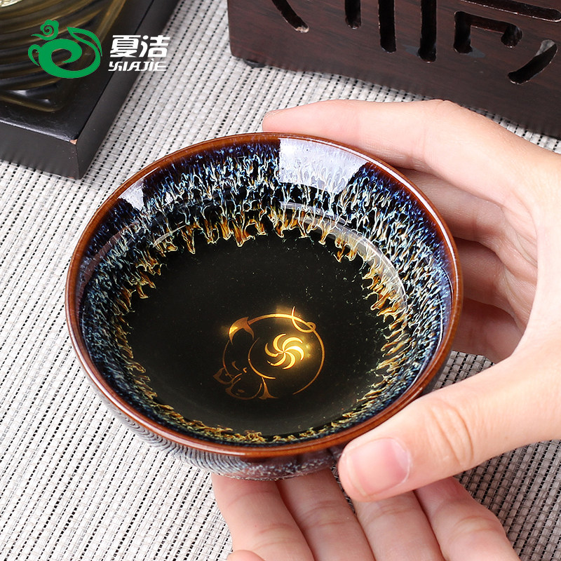 夏洁手工建盏茶杯黑色窑变釉金纹茶具高端主人杯陶瓷办公高档杯子,餐饮具,茶杯,淘宝优惠券,粉丝福利购,淘宝优惠卷