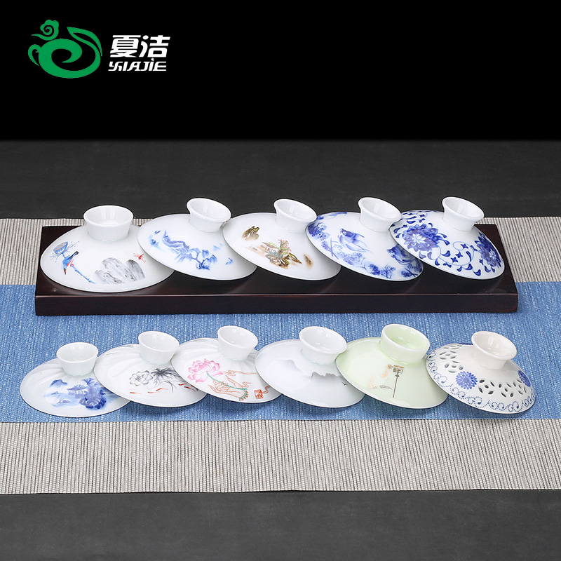 青瓷花茶具大号德化三才零配盖碗