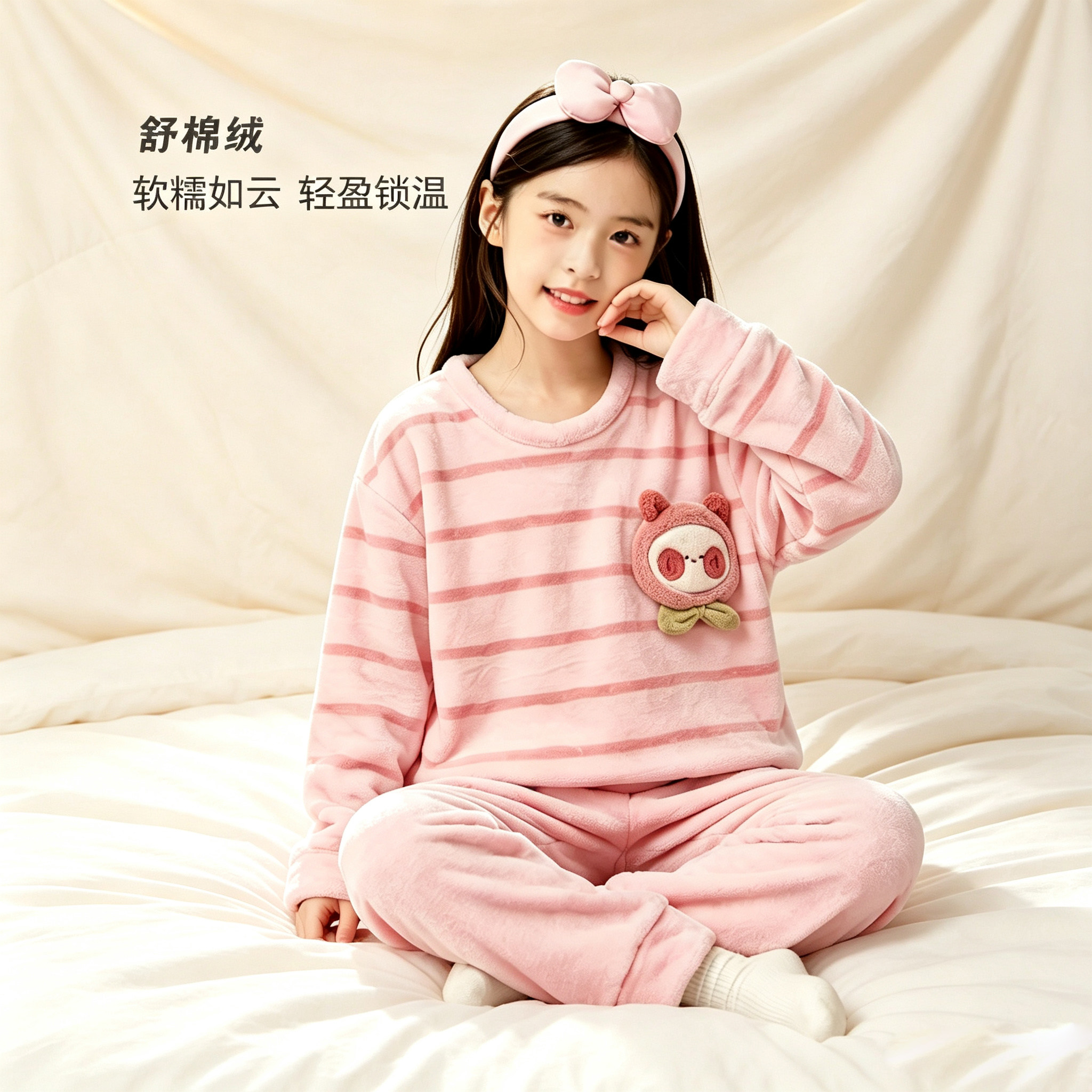 女童珊瑚绒睡衣儿童秋冬保暖套装法兰绒薄款小女孩亲子母女家居服