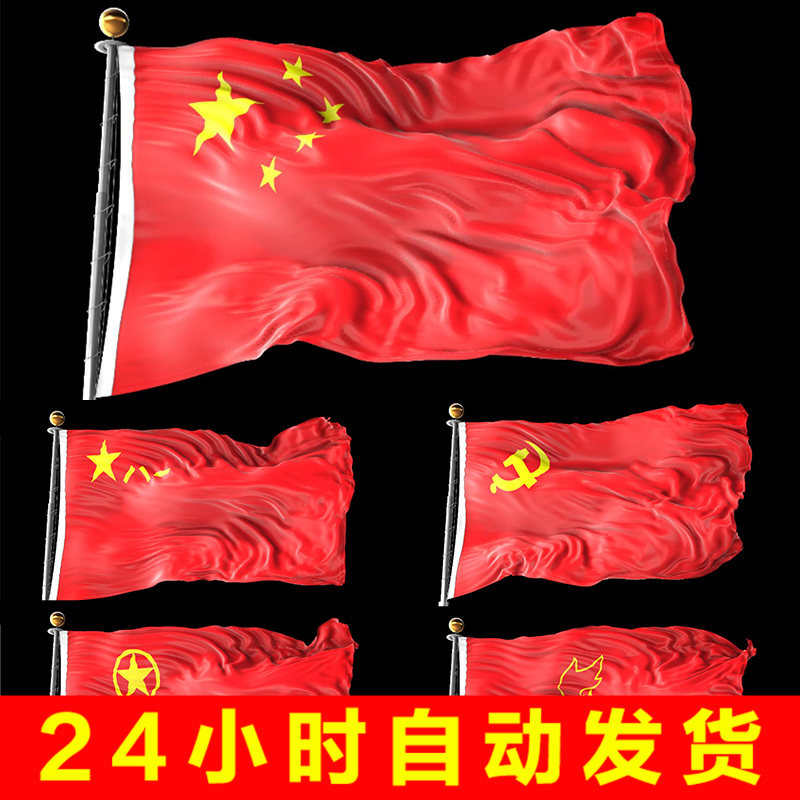 五星红旗国旗共青团少先队八一党旗帜旗杆飘扬动态视频素材AE模板
