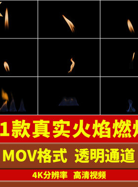 4K真实火柴蜡烛火苗燃烧火焰动画态特效果带透明通道高清视频素材