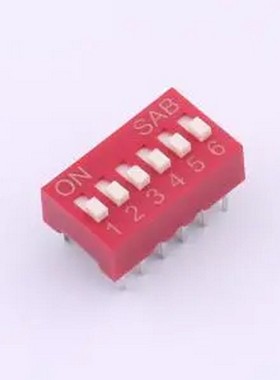 BSE06GR 2.54mm间距 6P红色插件拨码开关 插件,P=2.54mm 拨码开关