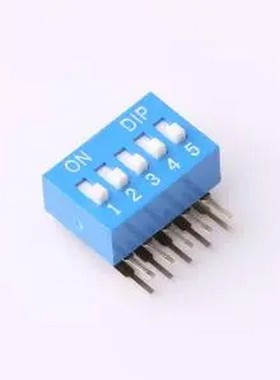 DT-05LT 2.54mm间距 5位 琴键式 90度弯插侧拨凸柄 蓝色 拨码开关