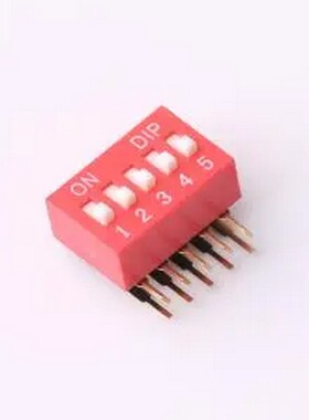 DT-05HT 2.54mm间距 5位 琴键式 90度弯插侧拨凸柄 红色 拨码开关