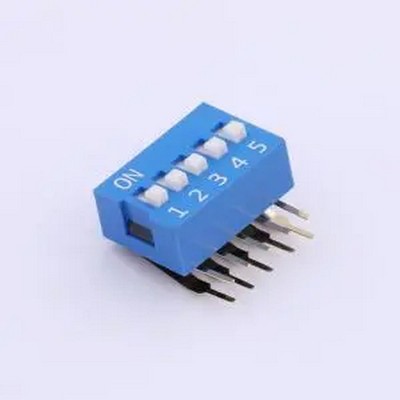 DA-05-B-T 蓝色90度弯脚 5位 KE拨码开关 插件,P=2.54mm 拨码开关