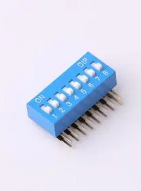 DA-08-B 拨码开关2.54mm间距,弯脚90度侧插 蓝色 8PIN/位 高推 插