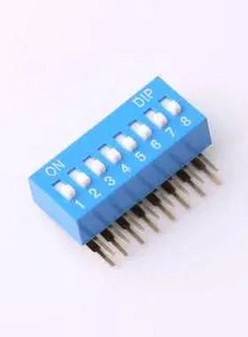 DT-08LT 2.54mm间距 8位 琴键式 90度弯插侧拨凸柄 蓝色 拨码开关