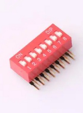 DT-08HT 2.54mm间距 8位 琴键式 90度弯插侧拨凸柄 红色 拨码开关