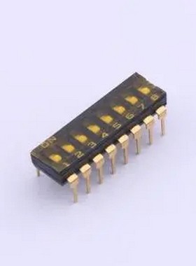 YDD08LS2 8位低拨键贴膜黑色插件2.54MM拨码开关 插件,P=2.54mm