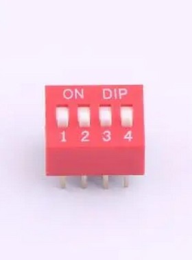 DR-04HT 2.54mm间距 4位 琴键式 直插平拨凸柄 红色 拨码开关 插
