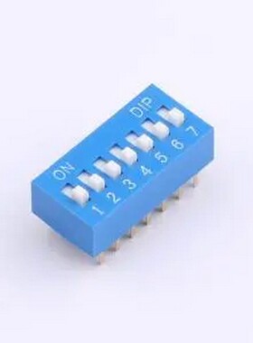 DR-07LT 2.54mm间距 7位 琴键式 直插平拨凸柄 蓝色 拨码开关 插