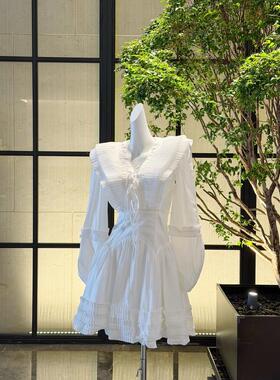 2026年夏季新款白色灯笼袖连衣裙女收腰荷叶边长裙气质显瘦