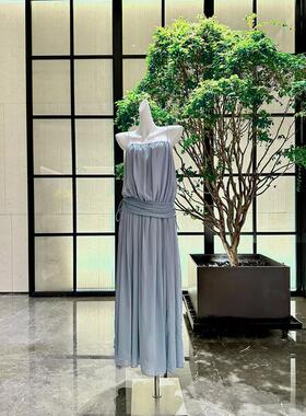 2026年夏季新款简约气质吊带连衣裙女蓝色收腰长裙显瘦气质穿搭