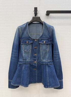 2026年夏季新款复古牛仔风翻领单排扣长袖收腰衬衫女修身外套