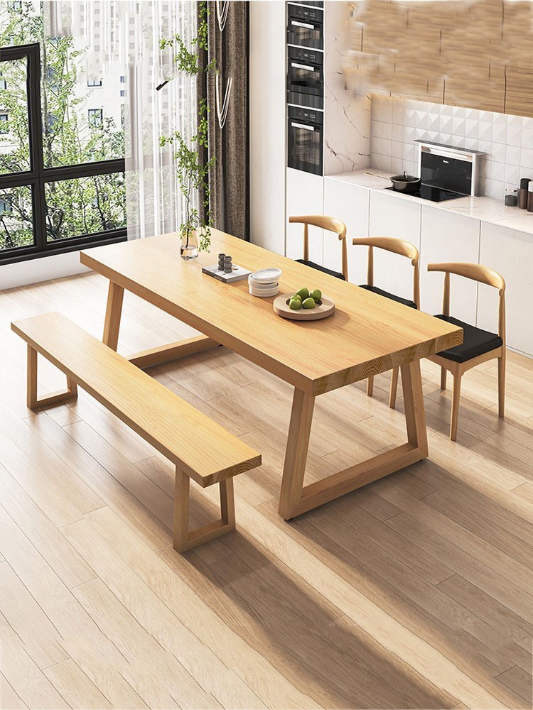 定制原木色实木餐桌椅组合北欧家用小户型长桌长方形简约泡茶会议