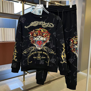 休闲卫衣卫裤 潮牌男装 时尚 烫钻虎头套装 欧货两件套 帅气时髦大码