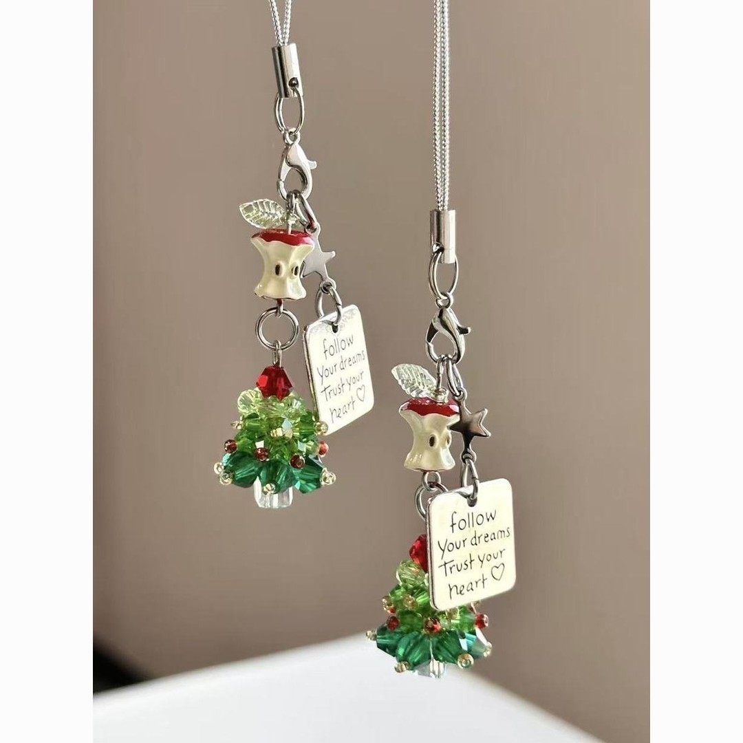 【圣诞树平安果】红色苹果手机链挂件咕本链卡册书包挂链星星吊坠