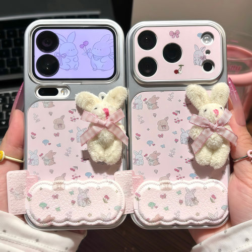 韩系粉蝴蝶结小兔支架适用iPhone18Pro手机壳苹果17max小米17华为mate70P90k80reno15nova14note13x200magic8